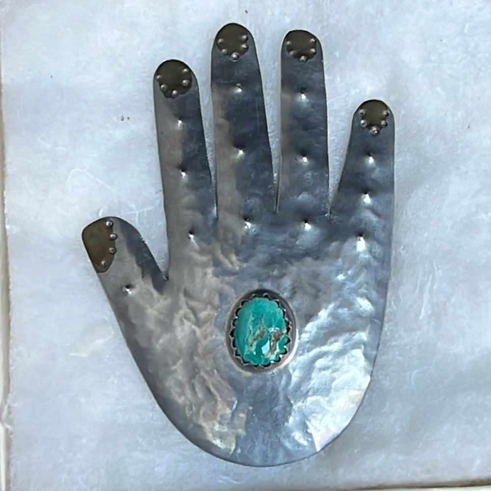 Silver and turquoise hand pin